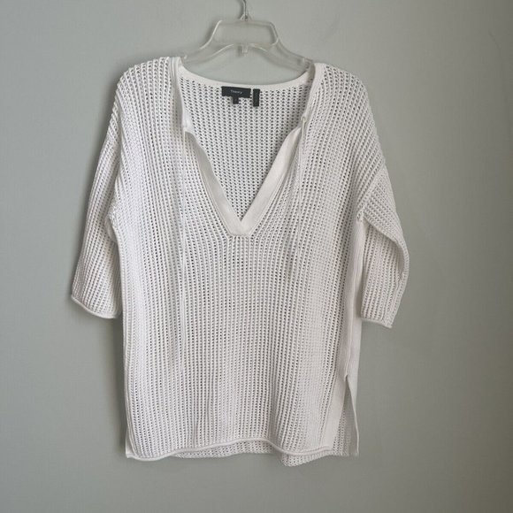 Theory Winter White Limtally B Iras Crochet 3/4 Sleeve Tunic Sweater Wom… - Picture 1 of 6